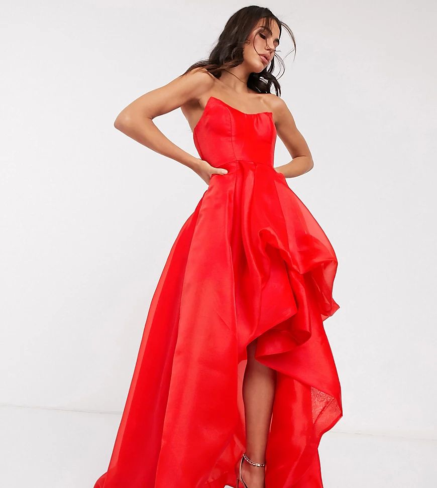 Bariano exclusive bandeau high low organza maxi dress in red | ASOS (Global)