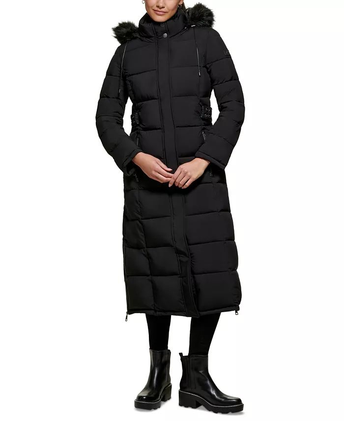 Women's Faux-Fur-Trim Hooded Maxi Puffer Coat | Macys (US)
