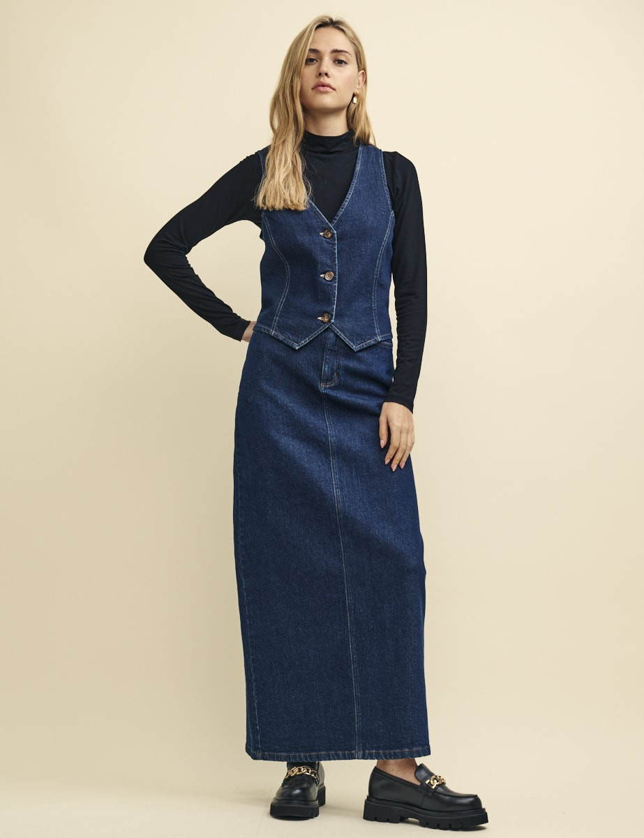 Dark Denim Back Slit Maxi Skirt | Nobody's Child