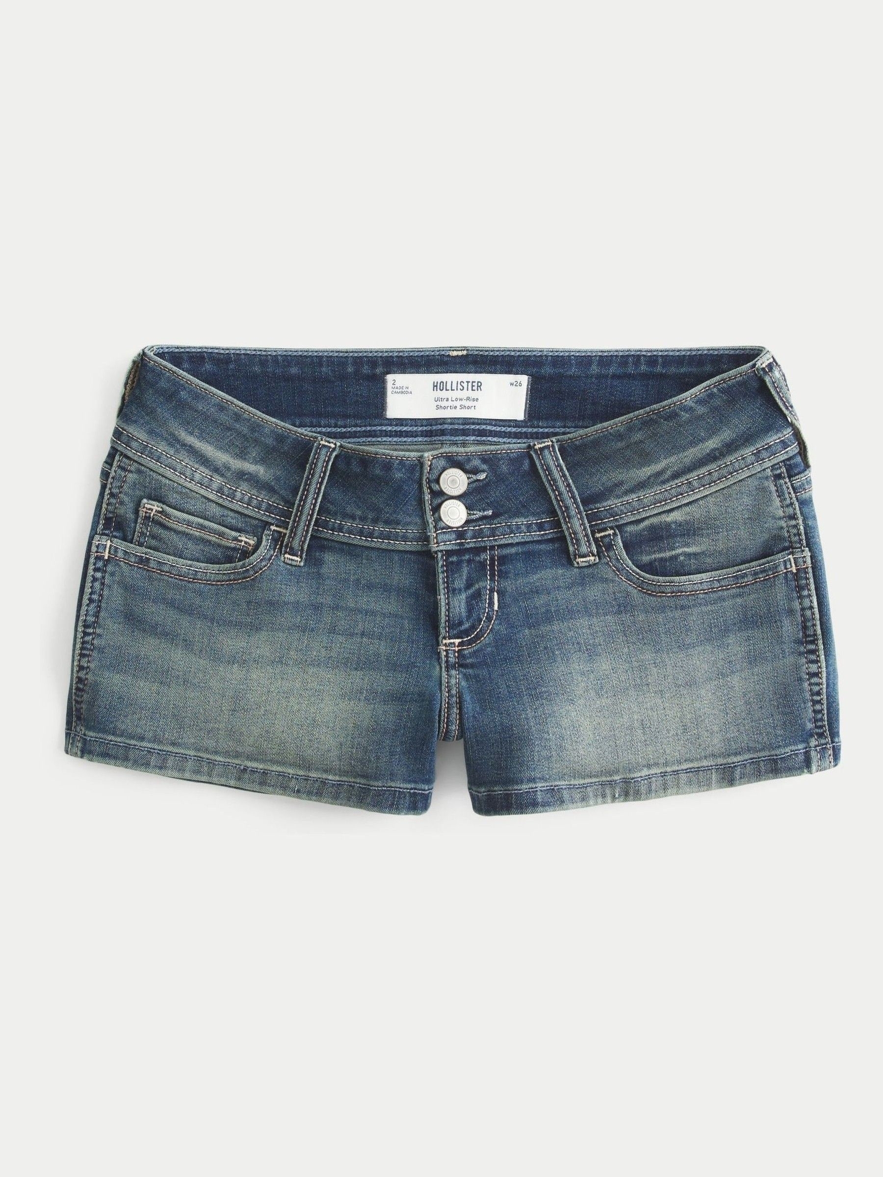 Hollister Hollister Blue Ultra Low Rise Dark Wash Denim Mini Shorts | Next US
