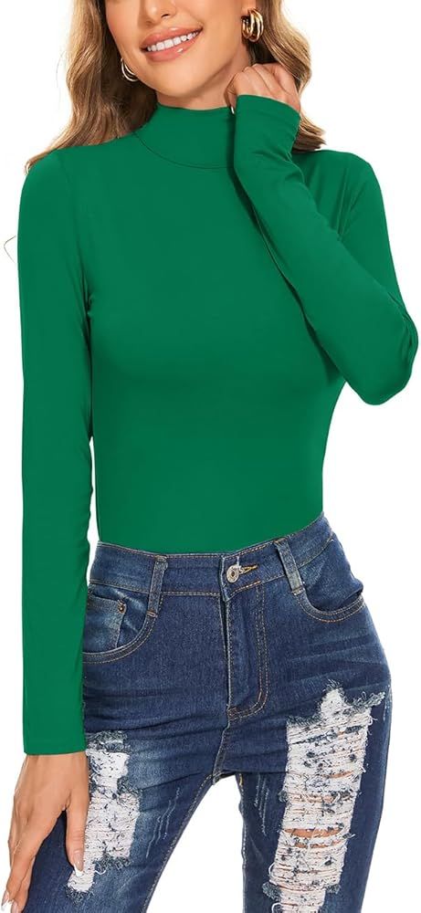 Women's Long Sleeve Mock Turtleneck Tops Casual Slim Fitted Lightweight Under Layer Pullover Shir... | Amazon (US)