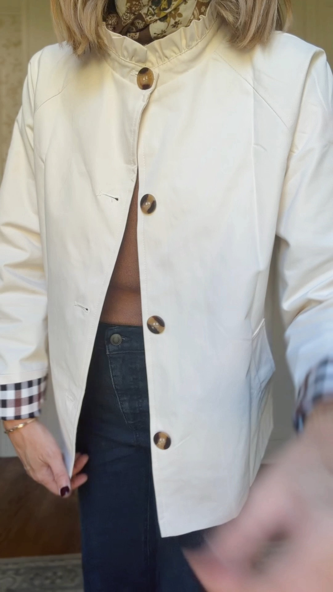 Small in jacket and sweater 
Sized down to the 0 in the jeans