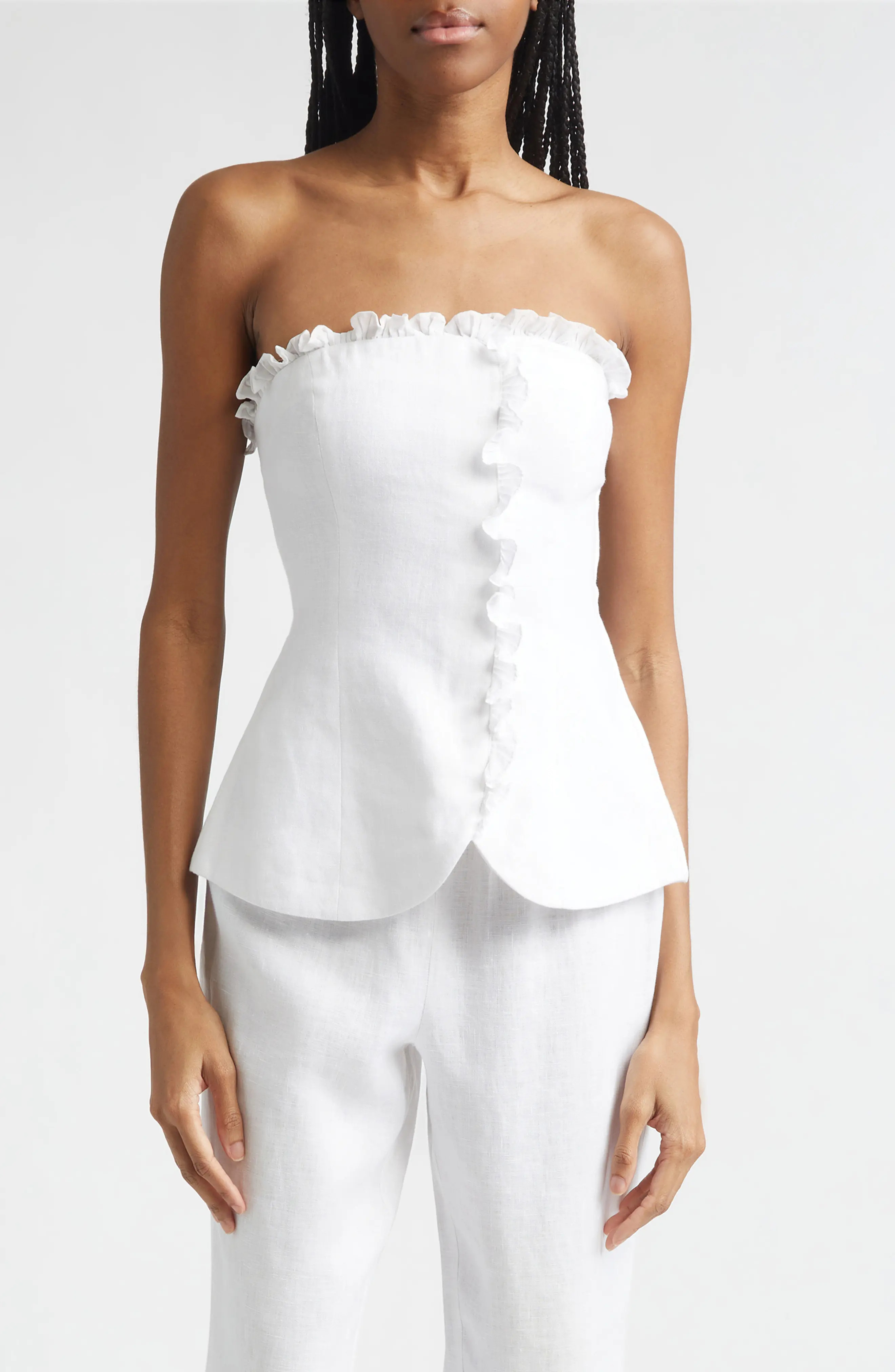 Florence Strapless Ruffle Trim Linen Peplum Top (Women) | Nordstrom | Nordstrom