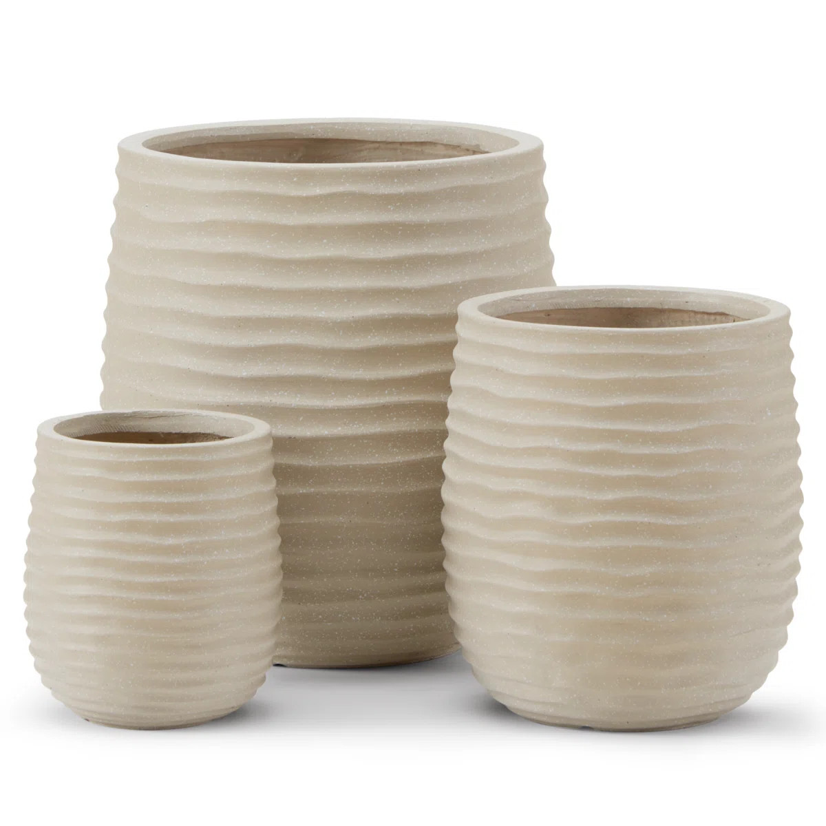 3-Piece Wavy Texture Concrete Planter Set with Drainage Hole - 15”, 11”, 7.8” Dia Round Ind... | Wayfair North America