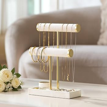 bussdis 2 Tier Bracelet Holder Display, Necklace Holder Organizer, Beige | Amazon (US)