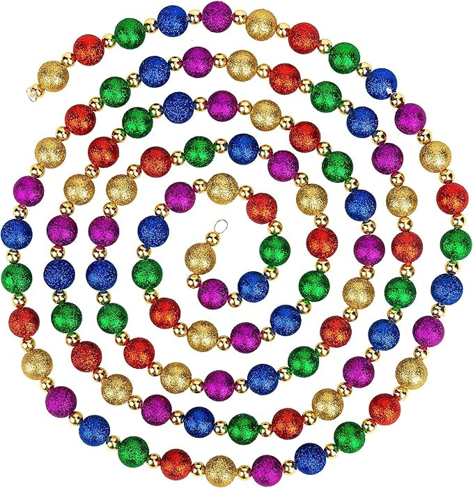9 Foot Multi Color Glitter Christmas Garland | Multicolor Beaded Christmas Tree Garland for Retro... | Amazon (US)