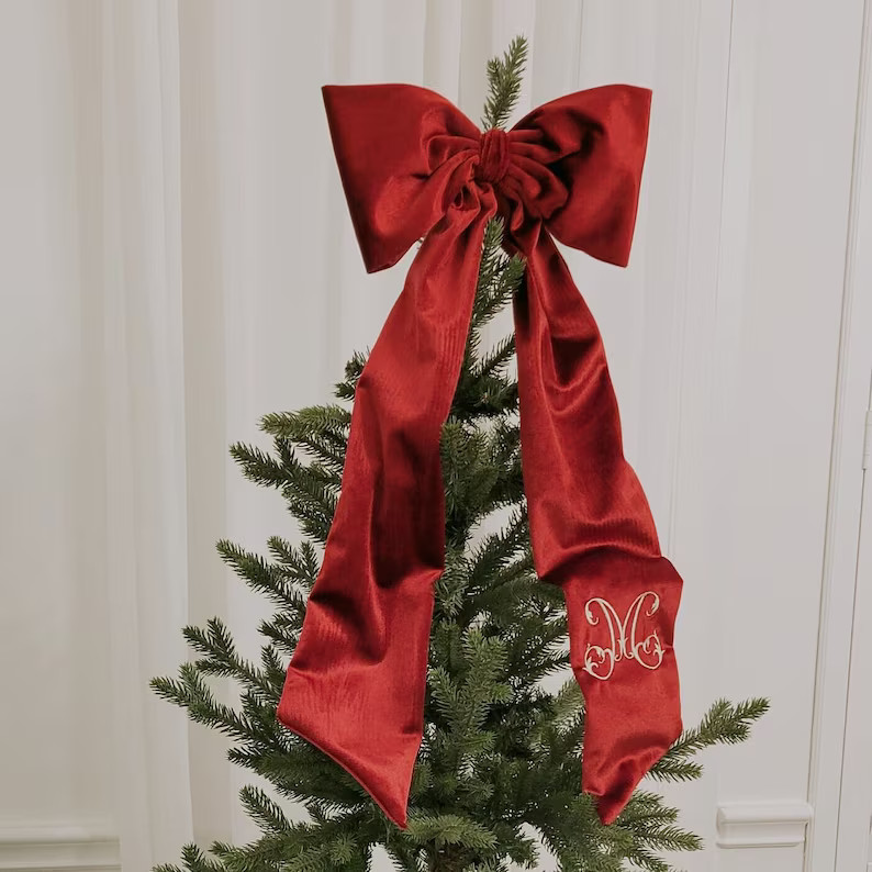 CUSTOM X-LARGE Monogram Velvet Bow, Wreath, Christmas Tree, Tree Topper, Garland, Embroidered, Mo... | Etsy (US)