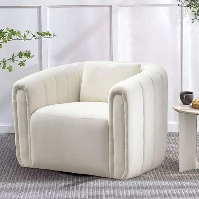 Bonzy Home Swivel Barrel Chair with Plump Pillow, Modern Channel Velvet Accent Chair, Comfy Round... | Walmart (US)