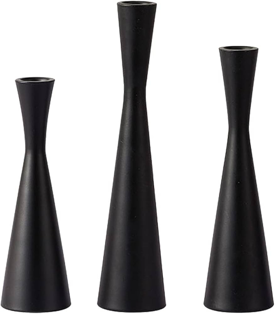 KiaoTime Candlestick Holders Set of 3 Black Metal Taper Candlestick Holders, Vintage and Modern D... | Amazon (US)