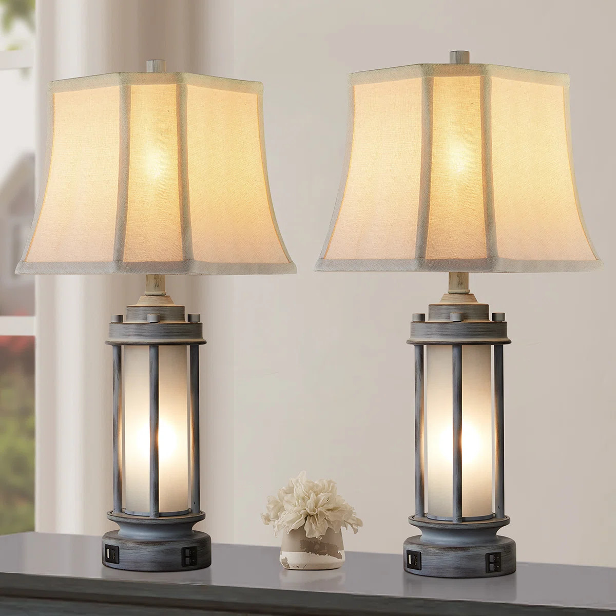 25" Latwanda Table Lamp Set With Night Light And USB Ports | Wayfair North America
