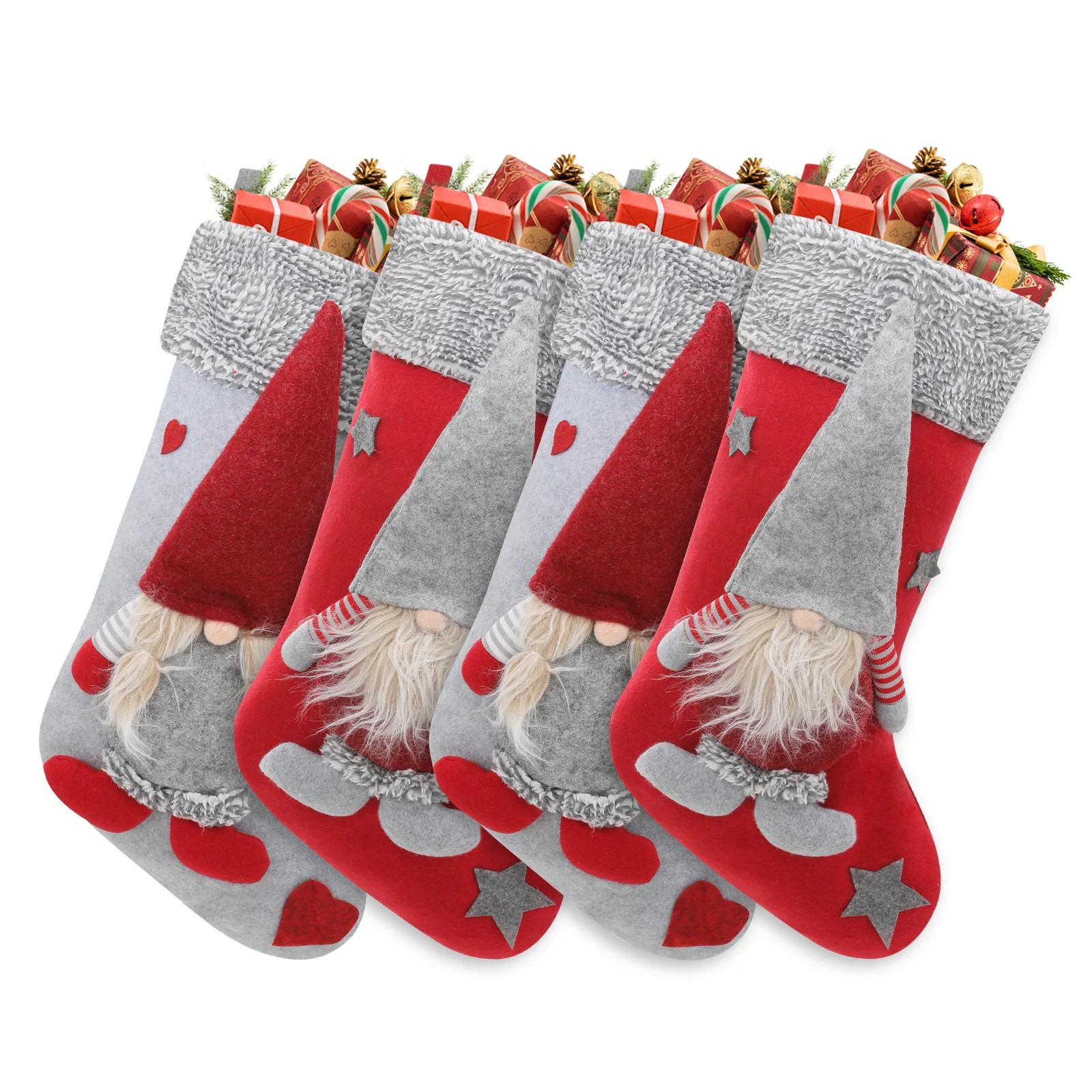 Magshion 4 pack 3D Christmas Stockings with Whimsical 3D Santa Characters, Classic Red and Grey F... | Walmart (US)