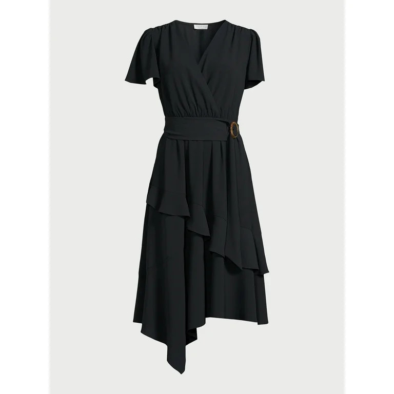 Sofia Jeans Women's and Women's Plus Faux Wrap Dress with Flutter Sleeves, Sizes XS-5X | Walmart (US)