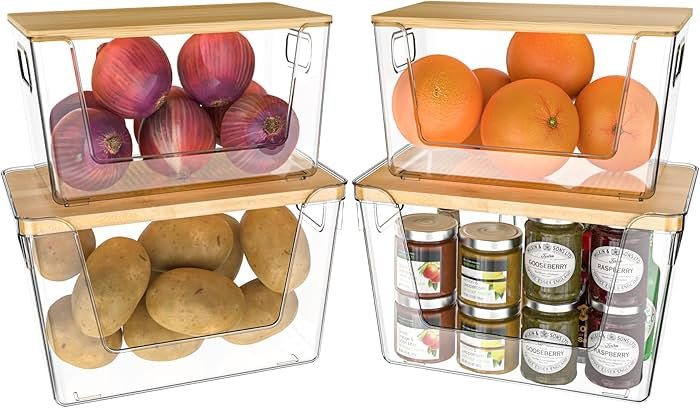 4 Pack Potato Storage with Lids – Front Open Kitchen Pantry Organizer and Storage, Stackable St... | Amazon (US)