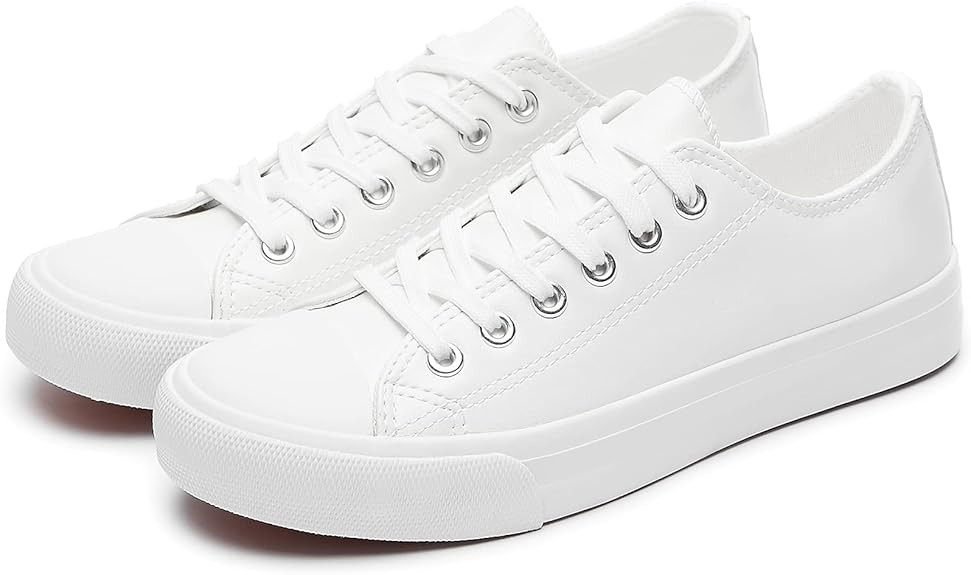 XRH Womens White Shoes PU Leather Sneakers Low top Casual Tennis Shoes | Amazon (US)