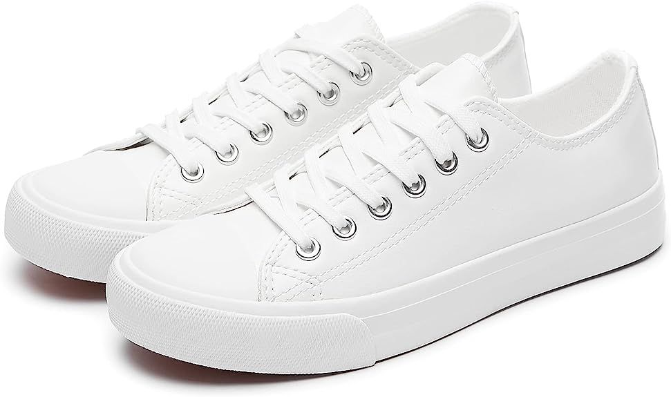 XRH Womens White Shoes PU Leather Sneakers Low top Casual Tennis Shoes | Amazon (US)