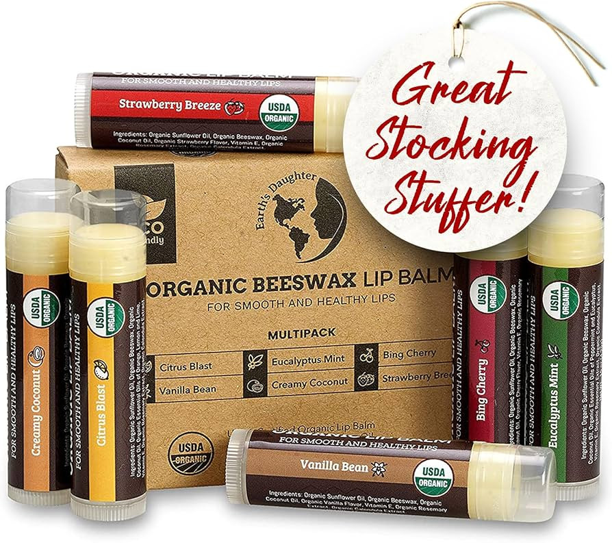 USDA Organic Lip Balm 6-Pack by Earth's Daughter Stocking Stuffers - Fruit Flavors, Beeswax, Coco... | Amazon (US)
