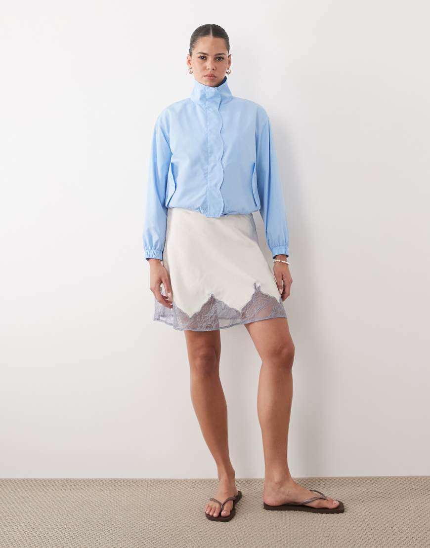 Miss Selfridge scallop detail windbreaker in blue-No colour | ASOS (Global)