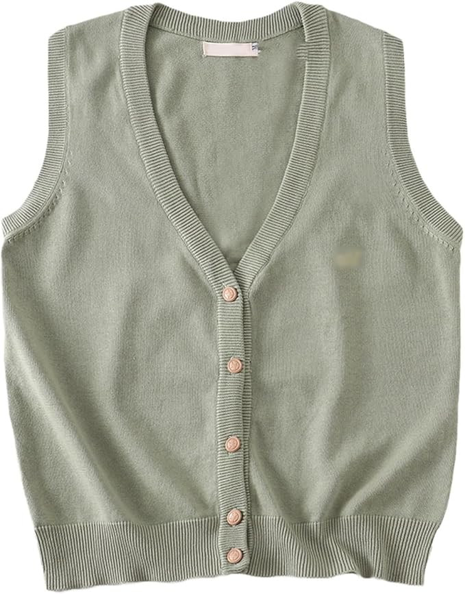Mnjyihy Women's V Neck Sweater Vest Ladies Single Breasted Preppy Sleeveless Cropped Knit Tank To... | Amazon (US)
