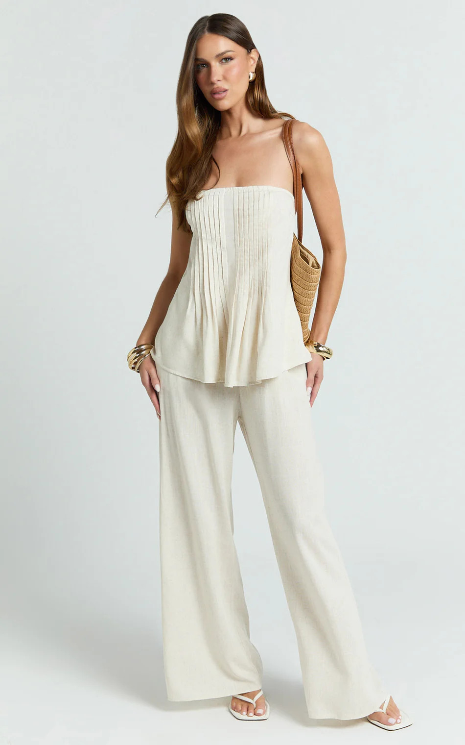 Carli Two Piece Top and Pants Set - Cotton Tube Pant Set in Cream | Showpo (ANZ)