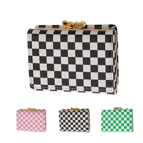 AACKS Checkered Coin Purse for Women Checkered Wallet for Teen Girls Aesthetic Wallet for Kids Teens Women Checkered Card Holder Small Wallet Black and White | Amazon (US)