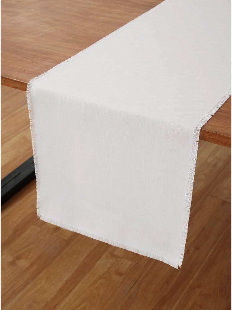 Solino Home White Linen Table Runner 36 inches – 100% Pure Linen Fringe Table Runner 14 x 36 In... | Amazon (US)