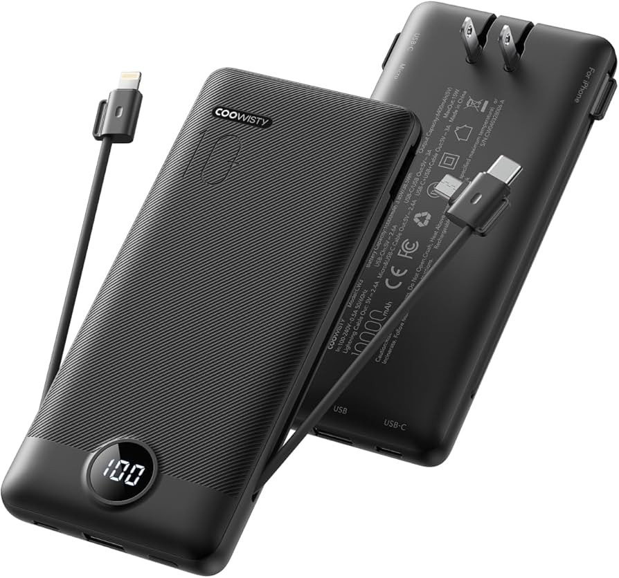 Portable Charger with Wall Plug, Slim USB C Power Bank with Built-in Cables, 10000mah LED Display... | Amazon (US)