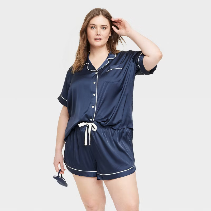 Women's 3pc Satin Notch Collar and Shorts Pajama Set - Stars Above™ | Target