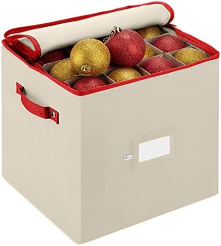 Christmas Ornament Storage Box with Dual Zipper Closure - Box Contributes Slots for 64 Holiday Or... | Amazon (US)