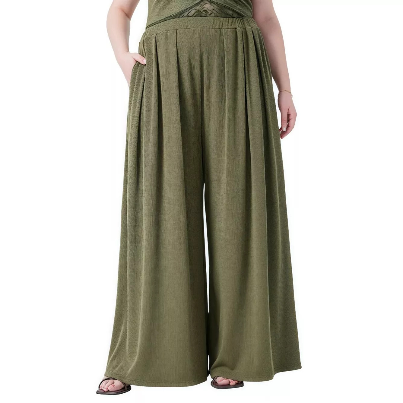 Women's Plus Size Wide Leg Pants High Waisted Flowy Palazzo Pants with Pockets for Cruise Vacatio... | Kohl's