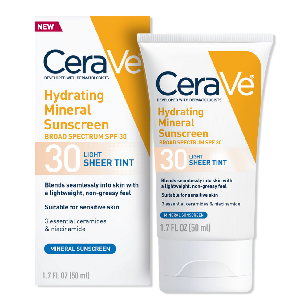 CeraVe Hydrating Mineral Sunscreen Face Lotion with Sheer Tint SPF 30 - Light | Ulta