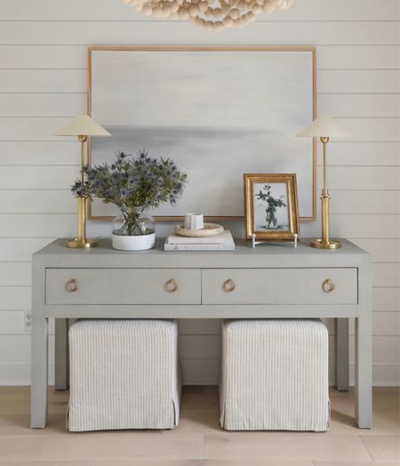 Console table decor, Serena and lily sale, Lynwood slipcovered ottoman, Target studio McGee, home decor, coffee table decor, dining room decor 

#LTKhome #LTKstyletip #LTKSeasonal