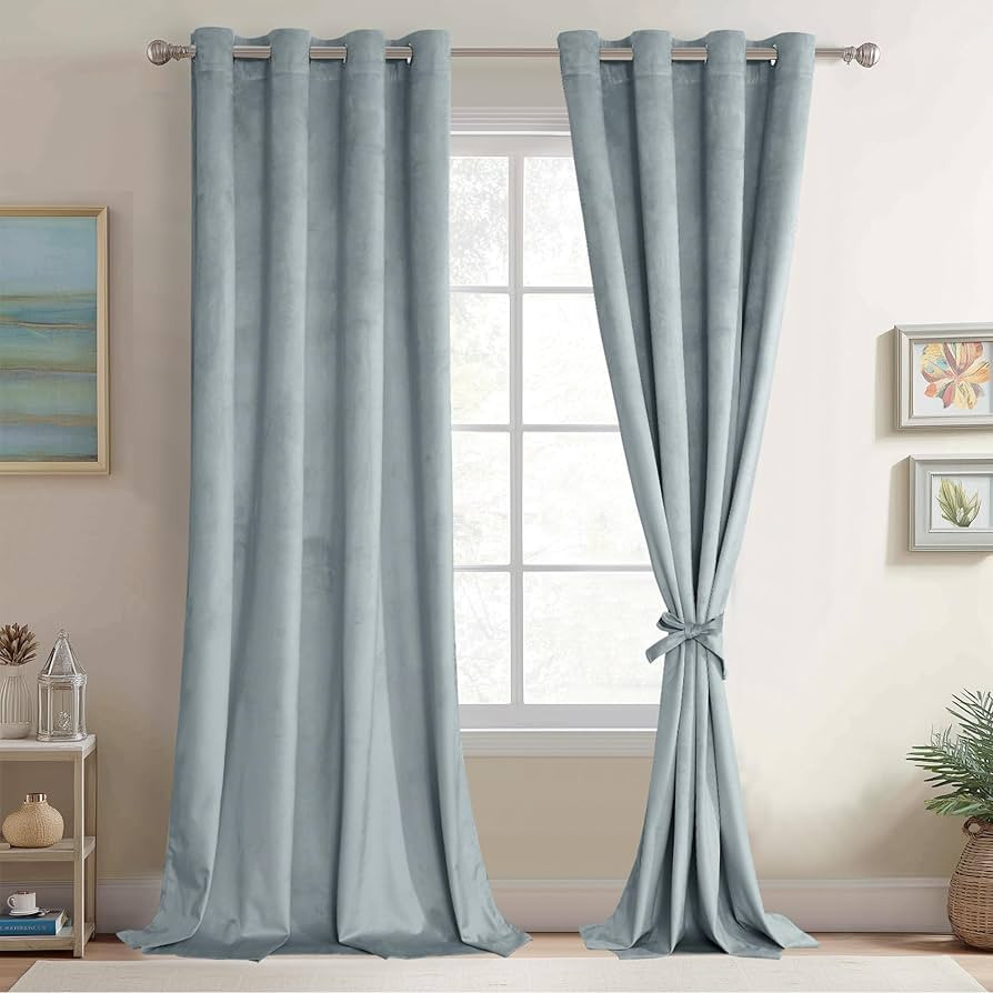 JIUZHEN Extra Long 120 inches Velvet Curtains for Bedoom, Stone Blue Room Darkening Thermal Insul... | Amazon (US)