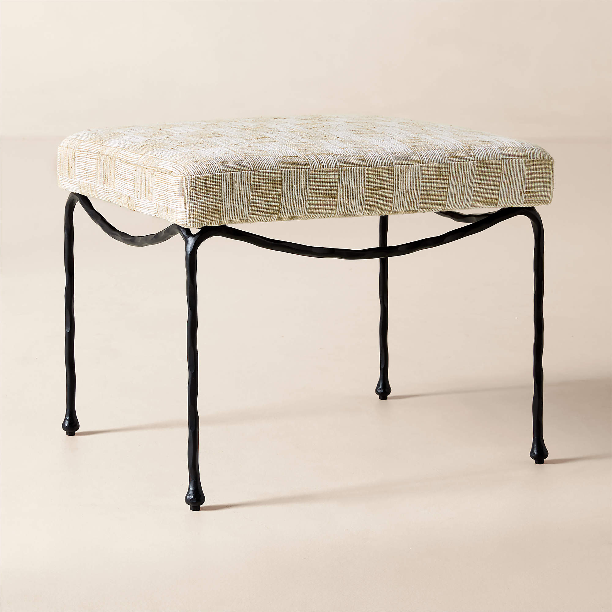 Journey White and Light Brown Upholstered Stool + Reviews | CB2 | CB2