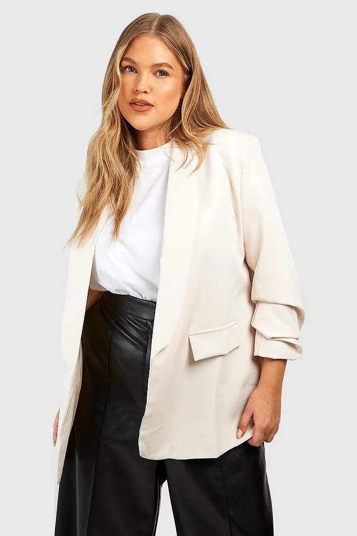 Plus Ruched Sleeve Blazer | Boohoo.com (US & CA)