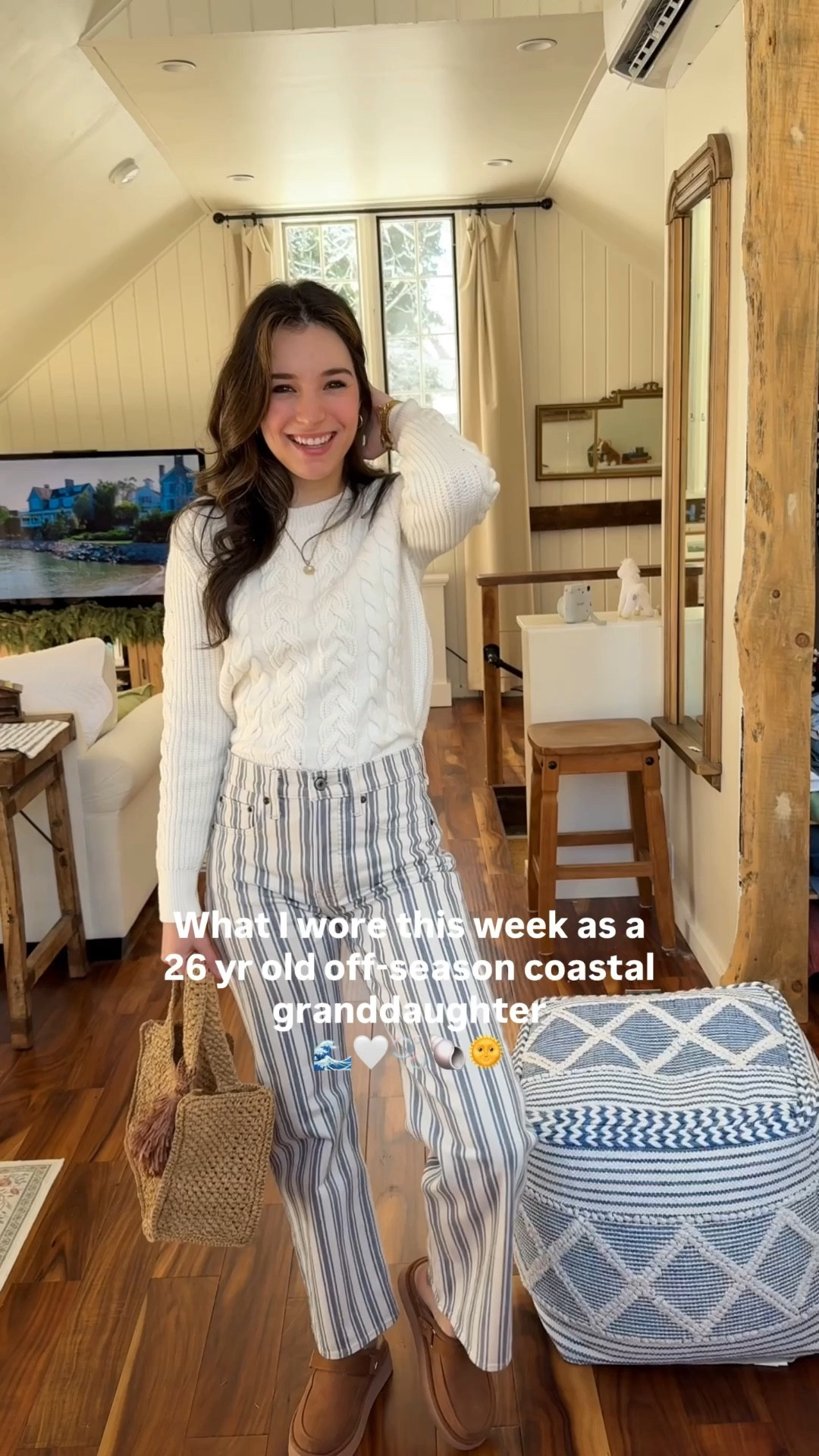 Week of outfits as a coastal granddaughter! 🤍🌊 I am 5 foot three and wearing usually a 25 or a zero short in the pants, and XS in the tops! 🌊🌞 coastal style, fisherman sweater, blue and white 

#LTKdayinmylife #LTKootd #LTKgrwm