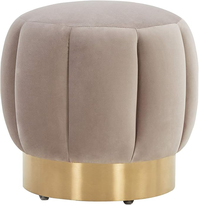 Safavieh Couture Collection Maxine Pale Taupe Velvet and Gold Channel Tufted Ottoman | Amazon (US)