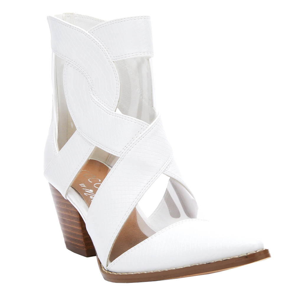 Anthem Clear Embossed Pointed Toe Zippered Shooties | Shoebacca