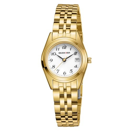 GOLDEN HOUR Women's Bracelet Analog Watch with Gold-Tone Stainless Steel Band, Easy Reader White Dial | Amazon (US)