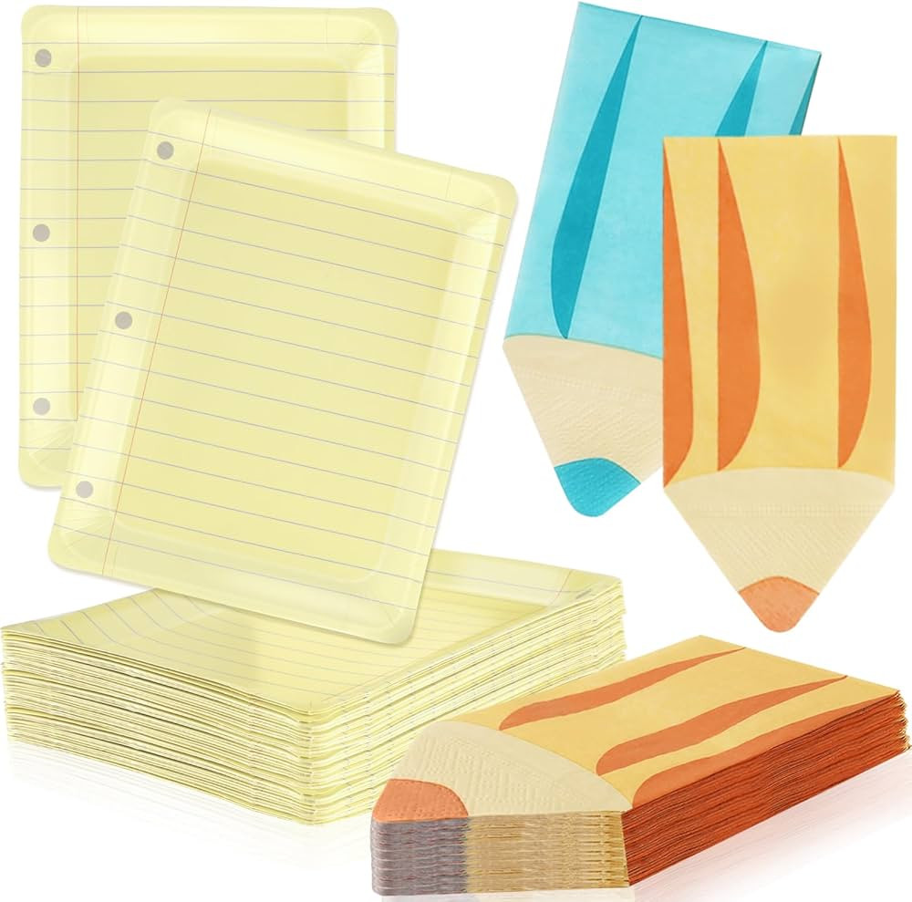 OuMuaMua 50Pcs Back to School Notebook Plates with Pencil Napkins First Day of School Party Suppl... | Amazon (US)