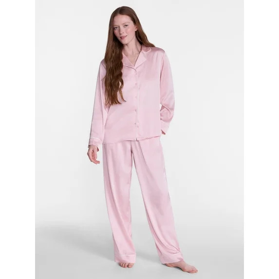 Joyspun Women’s Stretch Satin Sleep Top and Pants, 2-Piece Set, Sizes XS to 3X | Walmart (US)