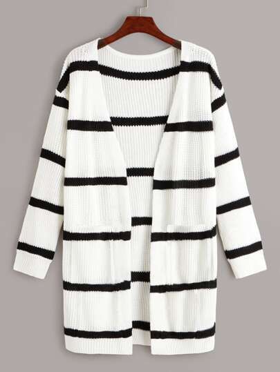 Striped Dual Pocket Open Front Cardigan | SHEIN