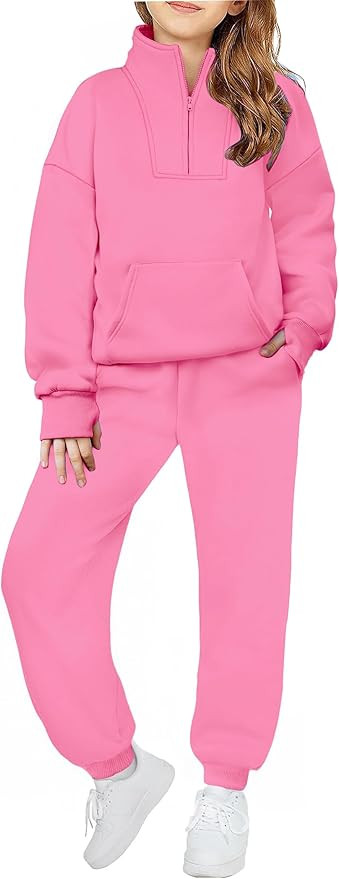 Zaclotre Girls Sweatsuit 2 Piece Outfits Fall Winter Fleece Half Zip Thumb Hole Sweatshirts and S... | Amazon (US)