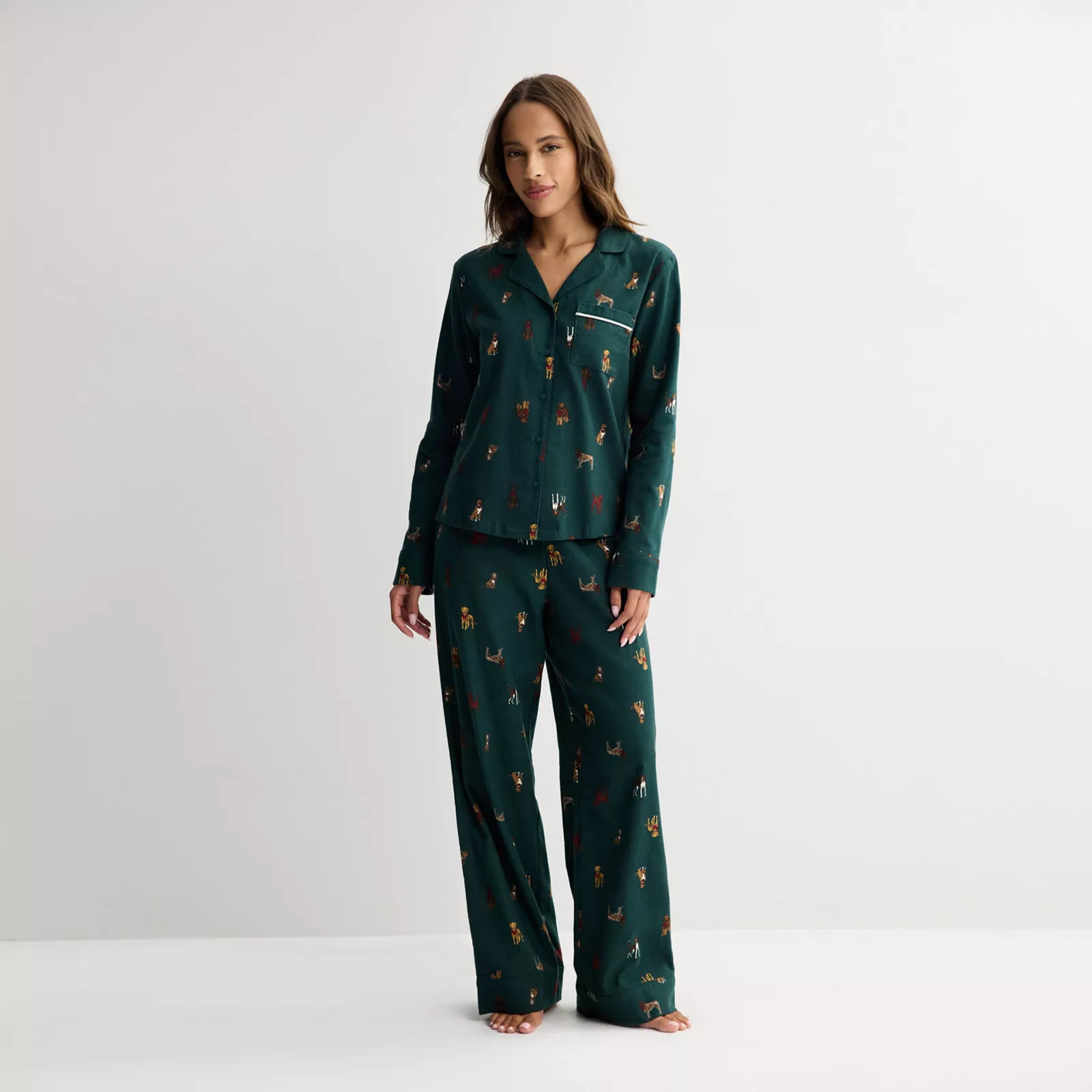 Women's Sonoma Goods For Life® Pajama Flannel Shirt & Pajama Pants Set, Size: Large Long, Grey Fairytale Plaid | Kohl's