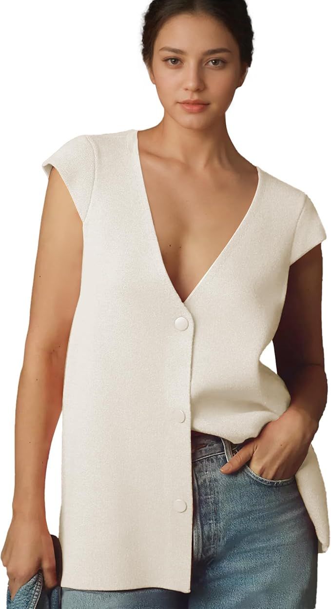 Hixiaohe Knit Sweater Vest for Women Sleeveless Cardigan V Neck Button Tank Tops Womens Fashion C... | Amazon (US)