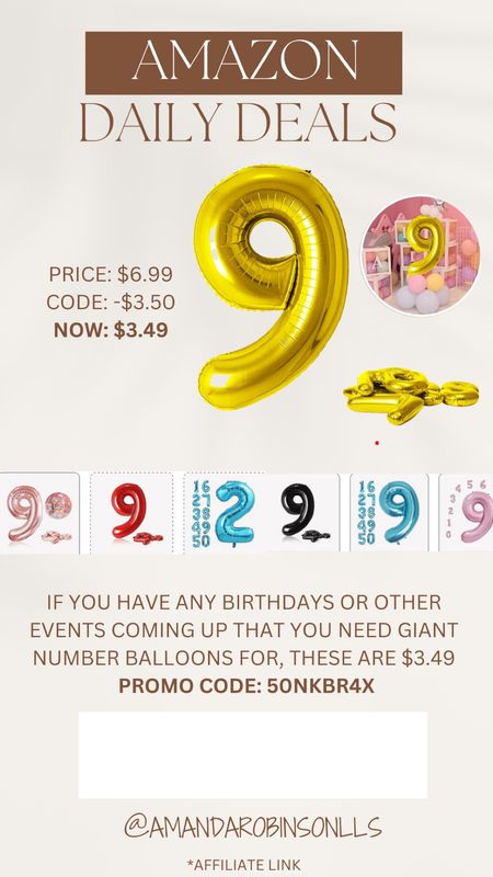 Amazon Daily Deals
Giant Number balloon 

#LTKfindsunder50 #LTKparties #LTKsalealert