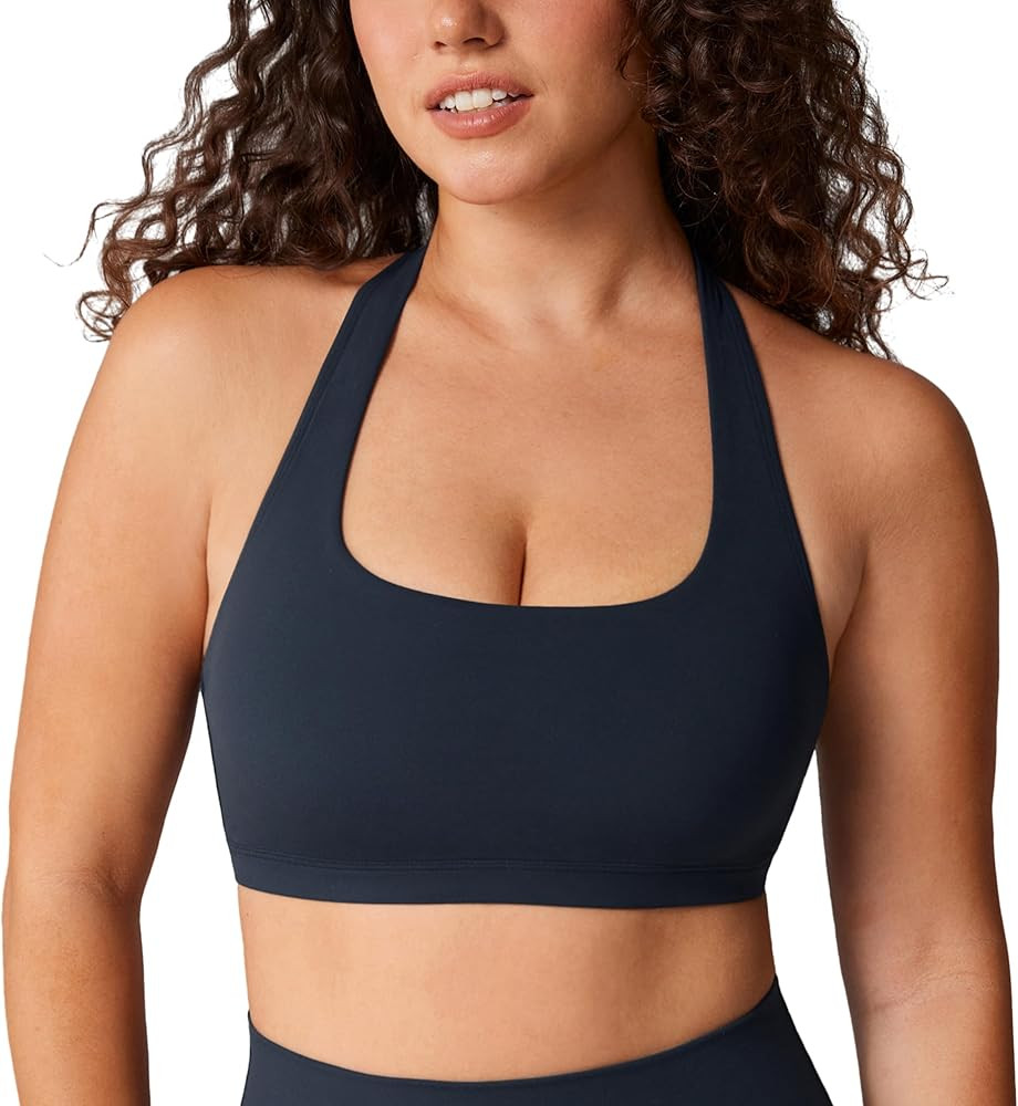 Hugcurve Detachable Halter Sports Bra Racerback for Women Padded Square Neck Open Back Yoga Worko... | Amazon (US)