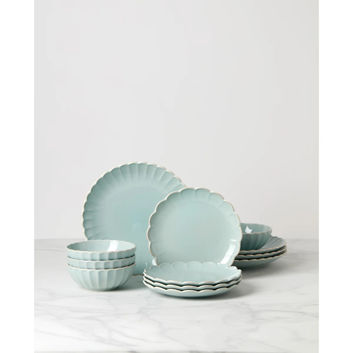 French Perle Scallop Ice Blue 12Pc Dinnerware Set | Wayfair North America