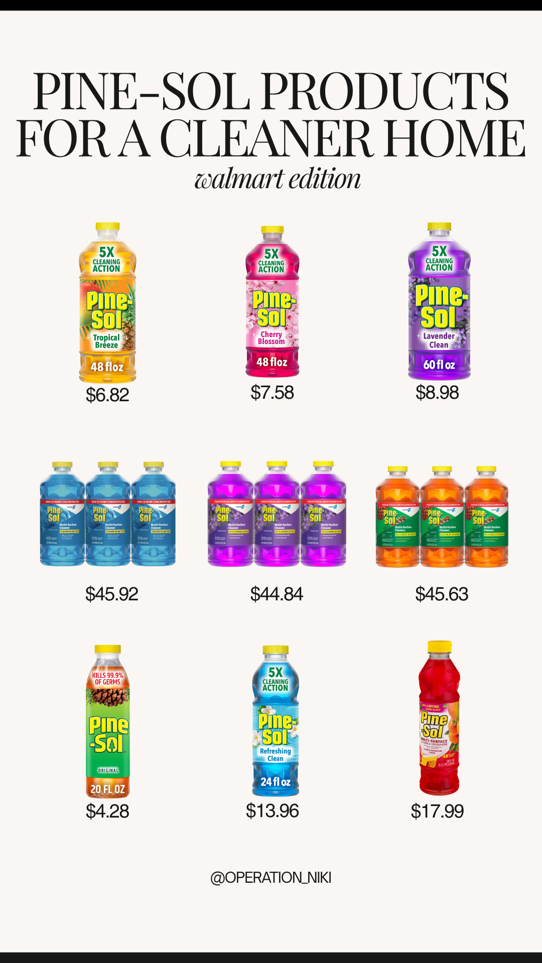 Locking in the ultimate scent therapy is the absolute best way to elevate your weekly Sunday reset routine. Keeping your favorite multi-surface formulas fully stocked ensures your deep cleaning stays satisfying, refreshing, and entirely seamless. 🧼

The classic Pine-Sol lineup is perfect for matching your exact cleaning mood. From bright Tropical Breeze and sweet Cherry Blossom to calming Lavender Clean and the trusted Original, these varieties are a must-have for a spotless, beautiful home. Grab these heavy-hitters on your next Walmart run to transform your space with a long-lasting, fresh aesthetic. 🌟

Shop these cleaning favorites linked below! 🛒

Follow for more @OPERATION_NIKI on IG, TikTok, & Facebook

#WalmartFinds #PineSol #SundayReset #OperationNiki #CleanTok #ScentStacking #HomeReset #CleanHome #WalmartDeals #CleaningRoutine

#LTKHome