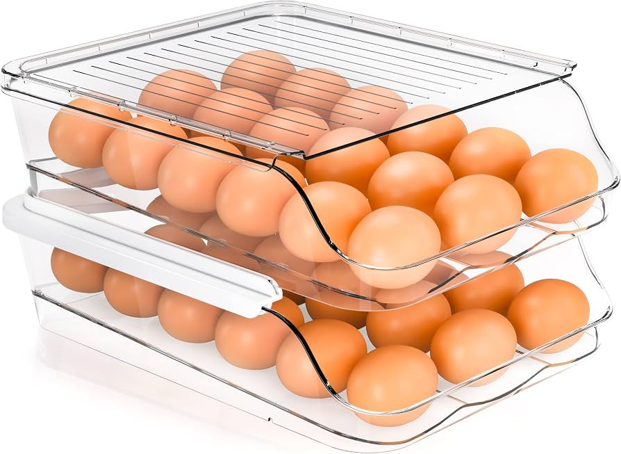 Utopia Kitchen Rolling Egg Container for Refrigerator with Lid - Pack of 2 Stackable Plastic Egg ... | Amazon (US)