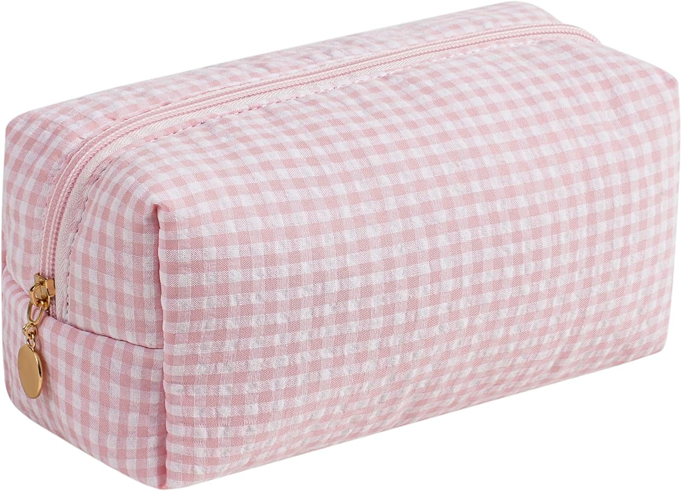 Pink Gingham Makeup Bag, Large Capacity Zipper Cosmetic Pouch, Travel Toiletry Bag for Women, Cut... | Amazon (US)